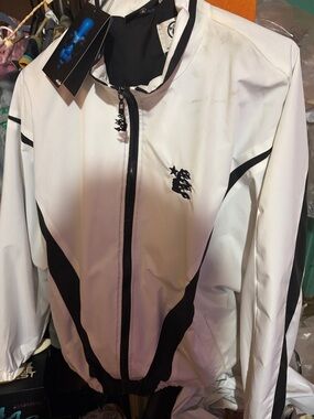 White & Black hellstar two piece Windbreaker Jacket with pants thriller style